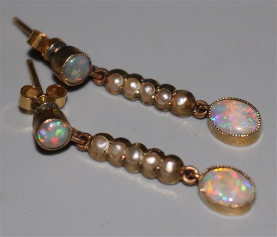 White opal and seed pearl drop earrings